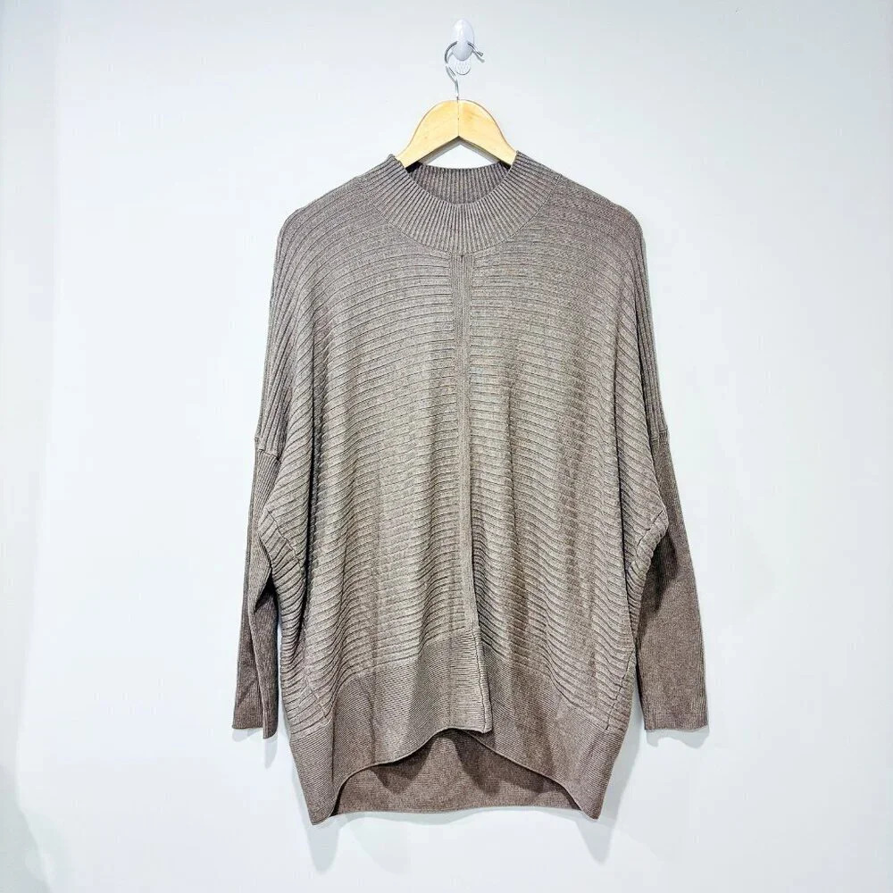 DEX Taupe ribbed high-neck oversized sweater cozy neutral | Large *